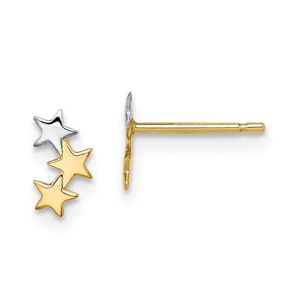 14k Yellow Gold Madi K & White Rhodium 3-Star Post Earrings
